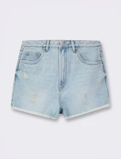 Piazza Italia Short in tessuto denim con orlo sfrangiato,apertura con zip e bottone - Denim Blu Sale