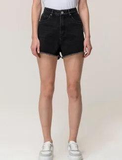 Piazza Italia Short in tessuto denim con orlo sfrangiato,apertura con zip e bottone - Nero Shop