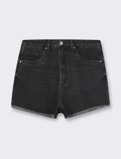Piazza Italia Short in tessuto denim con orlo sfrangiato,apertura con zip e bottone - Nero Shop