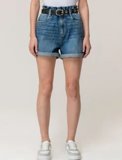 Piazza Italia Short in tessuto vestibilità paper bag con cintura e orlo riscoltato - Denim Blu New