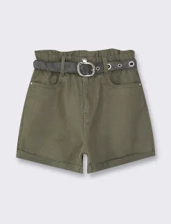 Piazza Italia Short in tessuto vestibilità paper bag con cintura e orlo riscoltato - Ve.milit. Verde Hot