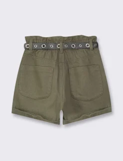 Piazza Italia Short in tessuto vestibilità paper bag con cintura e orlo riscoltato - Ve.milit. Verde Hot