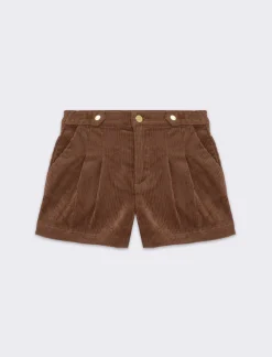 Piazza Italia Short in velluto a coste da bambina con tasche alla francese e pieghe sul davanti - Moro Marrone Flash Sale