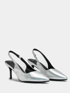 Piazza Italia Slingback a punta in poliuretano e tacco a spillo - Argento Outlet