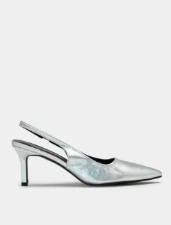 Piazza Italia Slingback a punta in poliuretano e tacco a spillo - Argento Outlet