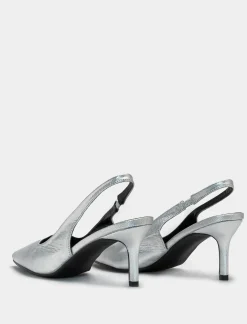 Piazza Italia Slingback a punta in poliuretano e tacco a spillo - Argento Outlet