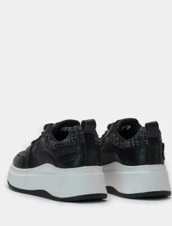 Piazza Italia Sneakers con riporto in tessuto tweed - Nero Cheap