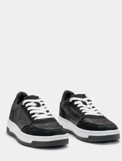 Piazza Italia Sneakers glitterata con lacci e suola a contrasto - Nero Outlet