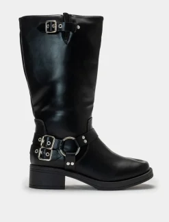 Piazza Italia Stivale stile biker con fibbia e dettagli metallici - Nero Hot