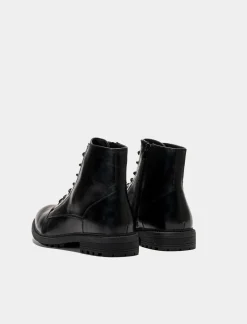 Piazza Italia Stivale stringato in poliuretano con fondo roccia - Nero Clearance