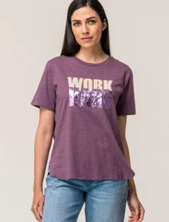 Piazza Italia T shirt mezza manica girocollo con stampa effetto laminato con fondo piu lungo - malva Viola Outlet