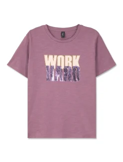 Piazza Italia T shirt mezza manica girocollo con stampa effetto laminato con fondo piu lungo - malva Viola Outlet