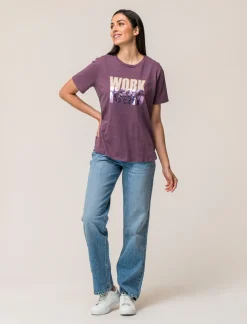 Piazza Italia T shirt mezza manica girocollo con stampa effetto laminato con fondo piu lungo - malva Viola Outlet