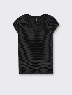 Piazza Italia T shirt modello a T girocollo con tessuto ottoman e filato effetto metallizato - Nero Fashion