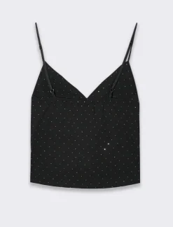 Piazza Italia Top con bretelline e strass applicati - Nero New