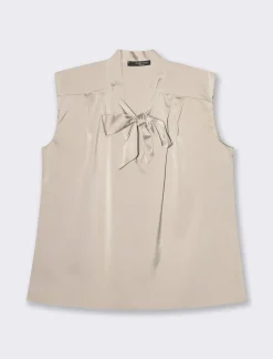 Piazza Italia Top con fiocco al collo, vestibilità regular - Beige Sale