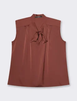 Piazza Italia Top con fiocco al collo, vestibilità regular - coccio Marrone Hot
