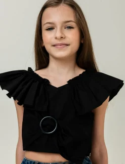 Piazza Italia Top con scollo a V e balze - Nero Cheap