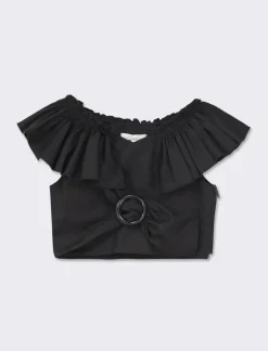 Piazza Italia Top con scollo a V e balze - Nero Cheap