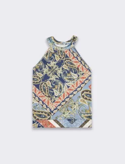 Piazza Italia Top halter neck stampato girocollo con giromanica ampio - Blu Best