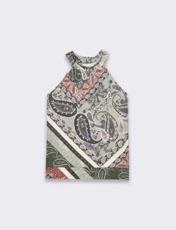 Piazza Italia Top halter neck stampato girocollo con giromanica ampio - Ve.milit. Verde Cheap