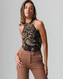 Piazza Italia Top halter neck stampato da donna - Nero Cheap