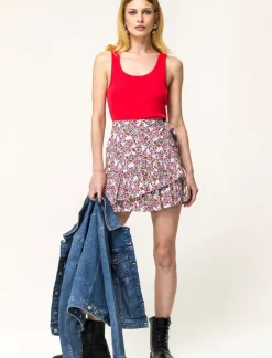 Piazza Italia Top in cotone elastico, lavorazione a coste vestibilità slim - Corallo Arancione Sale