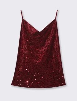 Piazza Italia Top in paillettes - Bordeaux Rosso Cheap