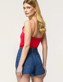 Piazza Italia Top in tessuto elastico con bretelle incrociate sul davanti - Corallo Arancione Discount