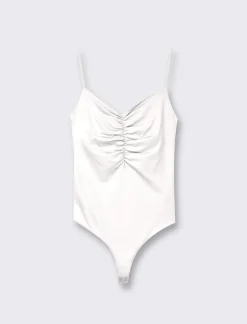 Piazza Italia Top modello body con spalline regolabili ed arriccio sul davanti e abbottonatura inferiore - latte Bianco Best