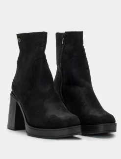 Piazza Italia Tronchetto in microfibra con punta quadrata e tacco effetto legno - Nero Store