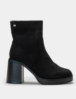 Piazza Italia Tronchetto in microfibra con punta quadrata e tacco effetto legno - Nero Store