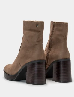 Piazza Italia Tronchetto in microfibra con punta quadrata e tacco effetto legno - tortora Grigio Clearance