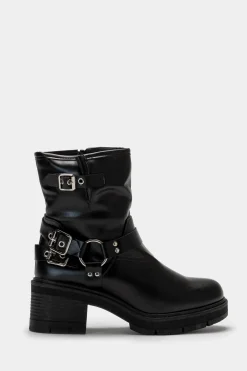 Piazza Italia Tronchetto stile biker con fibbia e dettagli metallici. - Nero Online