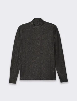 Piazza Italia T-shirt a collo alto con filo effetto metallizzato vestibilità slim - Nero Store