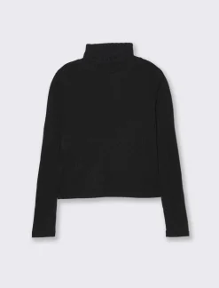 Piazza Italia T-shirt a collo alto e manica lunga e tessuto lavorato a coste - Nero Fashion