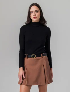 Piazza Italia T-shirt a collo alto e manica lunga e tessuto lavorato a coste - Nero Fashion