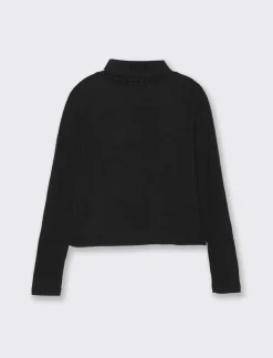 Piazza Italia T-shirt a collo alto e manica lunga e tessuto lavorato a coste - Nero Fashion