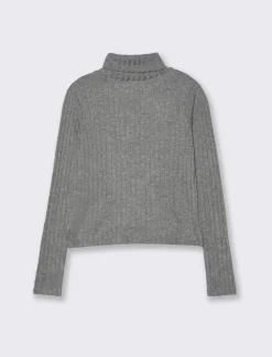 Piazza Italia T-shirt a collo alto e manica lunga e tessuto lavorato a coste - melange Grigio Flash Sale