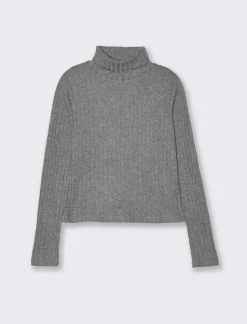 Piazza Italia T-shirt a collo alto e manica lunga e tessuto lavorato a coste - melange Grigio Flash Sale