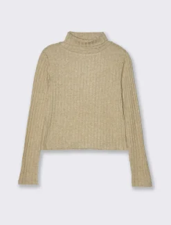 Piazza Italia T-shirt a collo alto e manica lunga e tessuto lavorato a coste - Cammello Hot