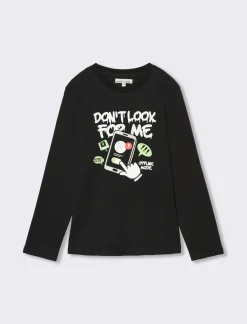 Piazza Italia T-shirt a manica lunga in cotone con stampa davanti - Nero Sale