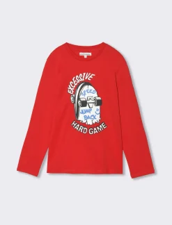 Piazza Italia T-shirt a manica lunga in cotone con stampa davanti - Rosso Shop