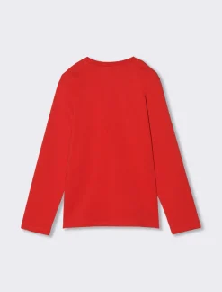 Piazza Italia T-shirt a manica lunga in cotone con stampa davanti - Rosso Shop