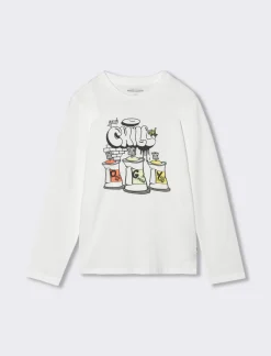 Piazza Italia T-shirt a manica lunga in cotone con stampa davanti - sporco Bianco Sale