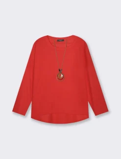 Piazza Italia T-shirt basica manica lunga giro collo da donna - Bordeaux Rosso Sale