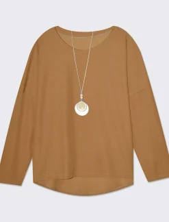 Piazza Italia T-shirt basica manica lunga giro collo da donna - Cammello Beige Store