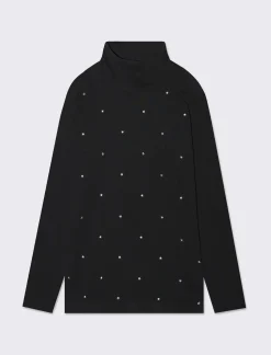 Piazza Italia T-shirt collo alto in cotone elasticizzato con borchie adesive - Nero Discount