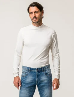 Piazza Italia T-shirt collo alto maniche lunghe slim fit - latte Bianco Online