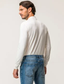 Piazza Italia T-shirt collo alto maniche lunghe slim fit - latte Bianco Online